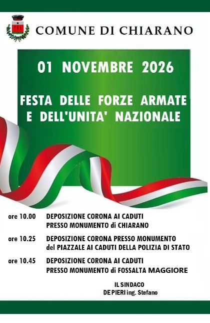 1° novembre 2026 - Festa delle Forze Armate e dell'Unità Nazionale